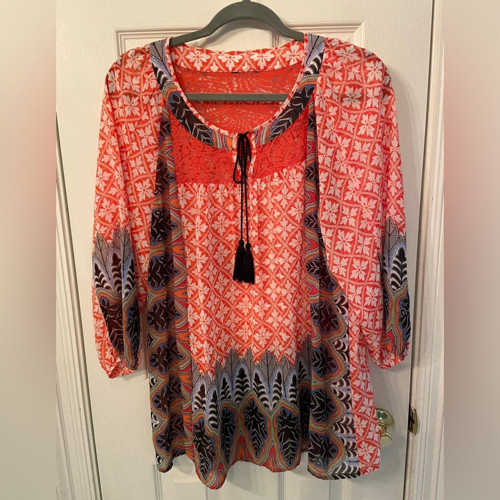 Women's Orange and Multicolored Patterned Top size XL